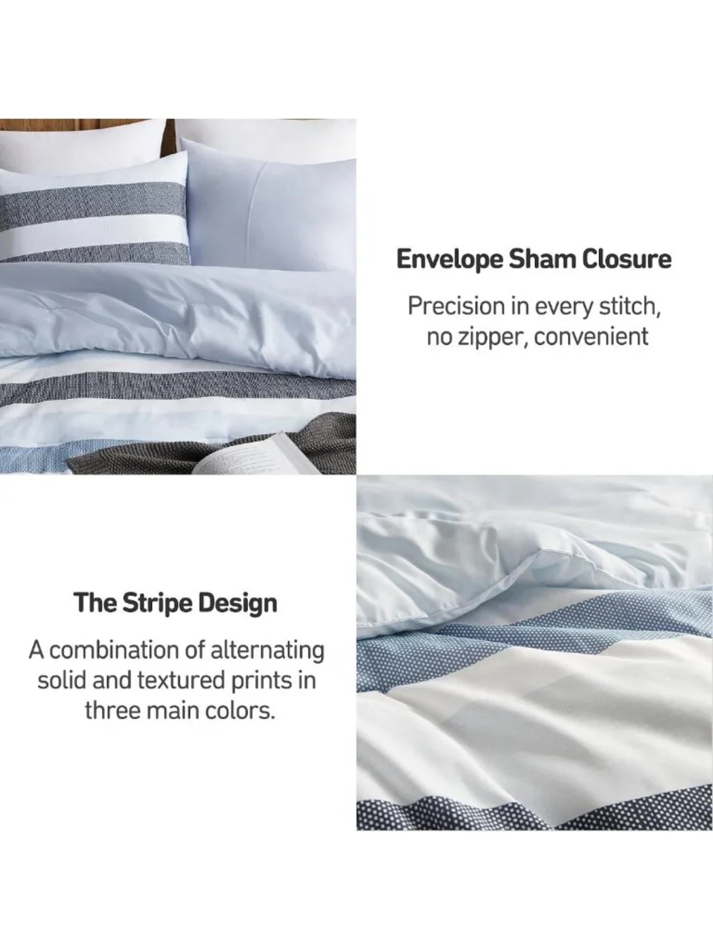Navy Blue Striped Comforter Set - 3 Piece Full/Queen Bedding, Soft & Reversible